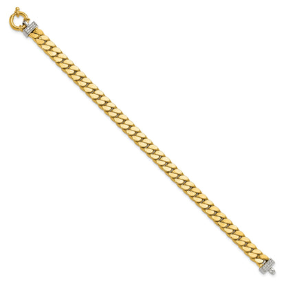 14K Two Tone Cz Polished Fancy Curb Bracelet