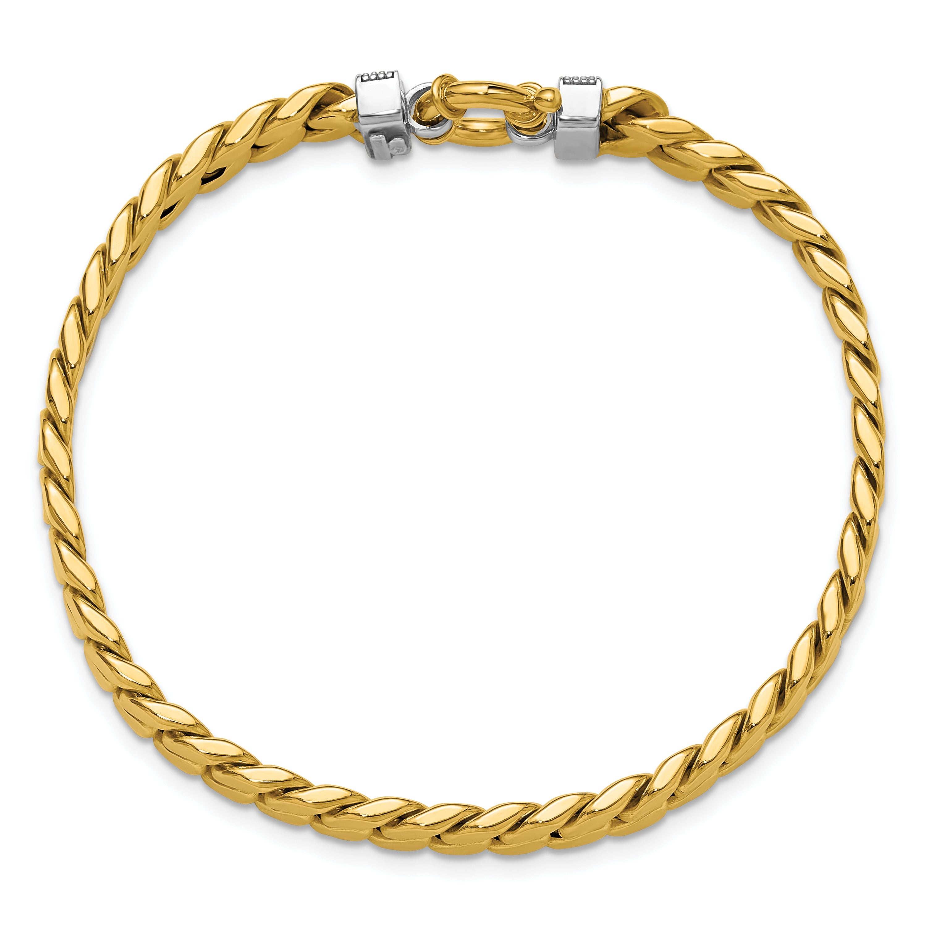 14K Two Tone Cz Polished Fancy Curb Bracelet