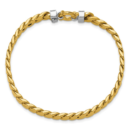 14K Two Tone Cz Polished Fancy Curb Bracelet