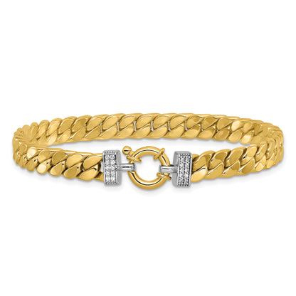 14K Two Tone Cz Polished Fancy Curb Bracelet