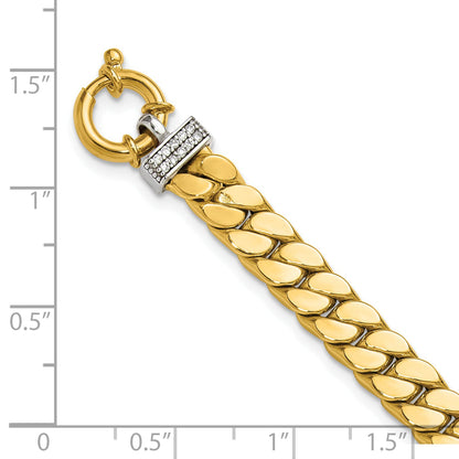 14K Two Tone Cz Polished Fancy Curb Bracelet