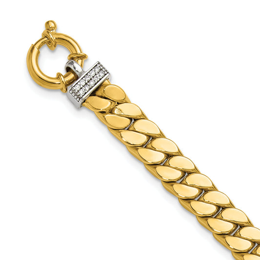 14K Two Tone Cz Polished Fancy Curb Bracelet