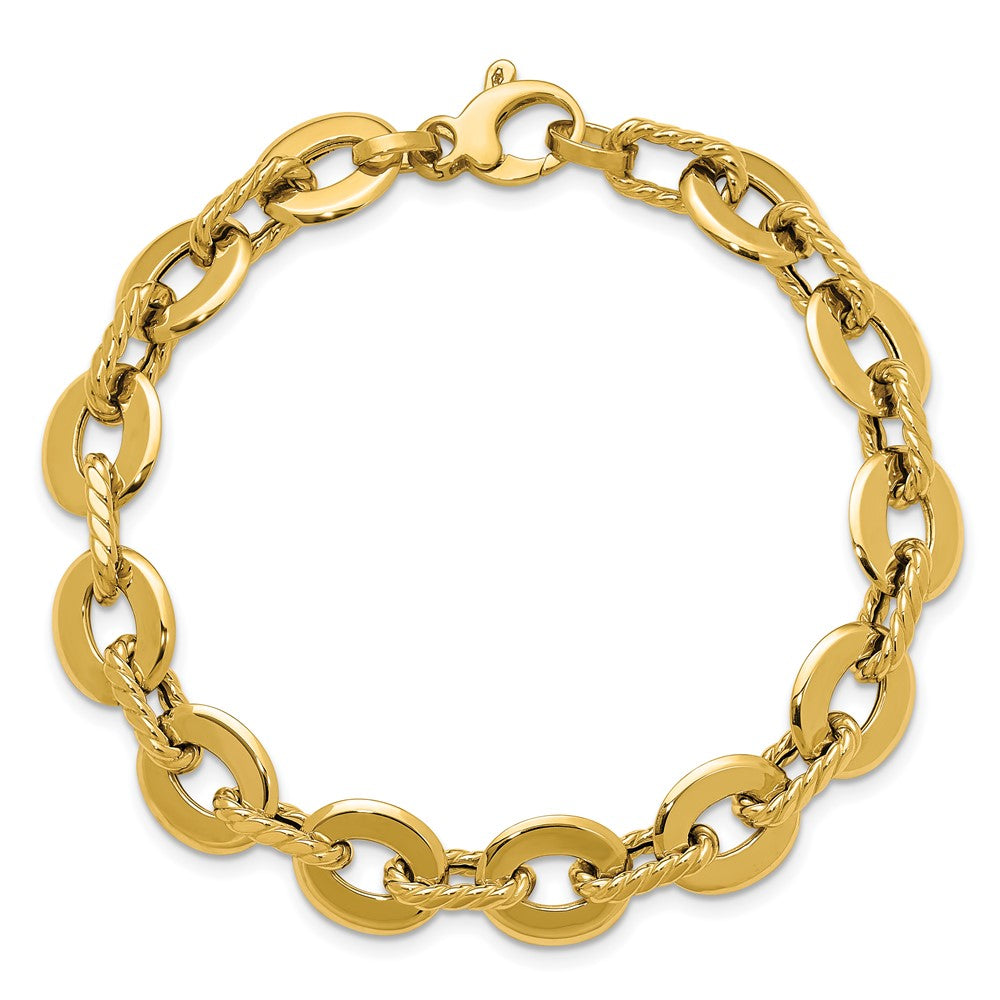 14K Yellow Gold Polished And Grooved Fancy Link Bracelet
