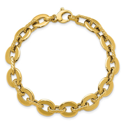 14K Yellow Gold Polished And Grooved Fancy Link Bracelet
