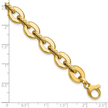 14K Yellow Gold Polished And Grooved Fancy Link Bracelet