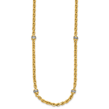 14K Two Tone Cz Polished Fancy Link Necklace