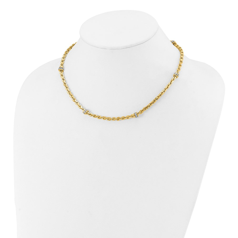 14K Two Tone Cz Polished Fancy Link Necklace