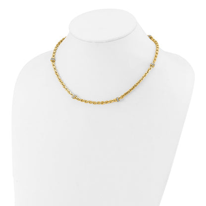 14K Two Tone Cz Polished Fancy Link Necklace