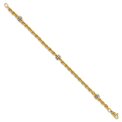 14K Two Tone Cz Polished Fancy Link Bracelet