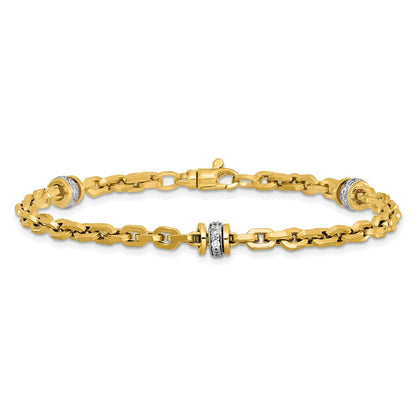 14K Two Tone Cz Polished Fancy Link Bracelet