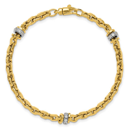 14K Two Tone Cz Polished Fancy Link Bracelet