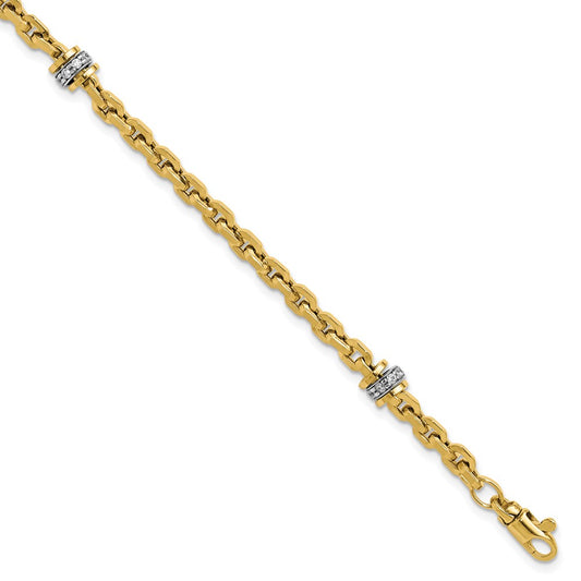 14K Two Tone Cz Polished Fancy Link Bracelet