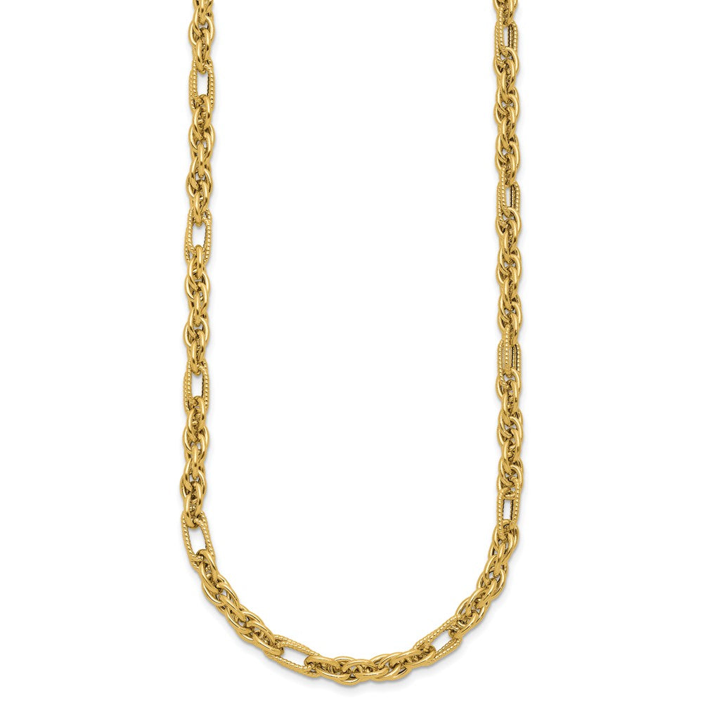 14K Yellow Gold Polished And Textured Fancy Link Necklace
