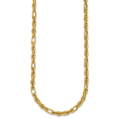 14K Yellow Gold Polished And Textured Fancy Link Necklace