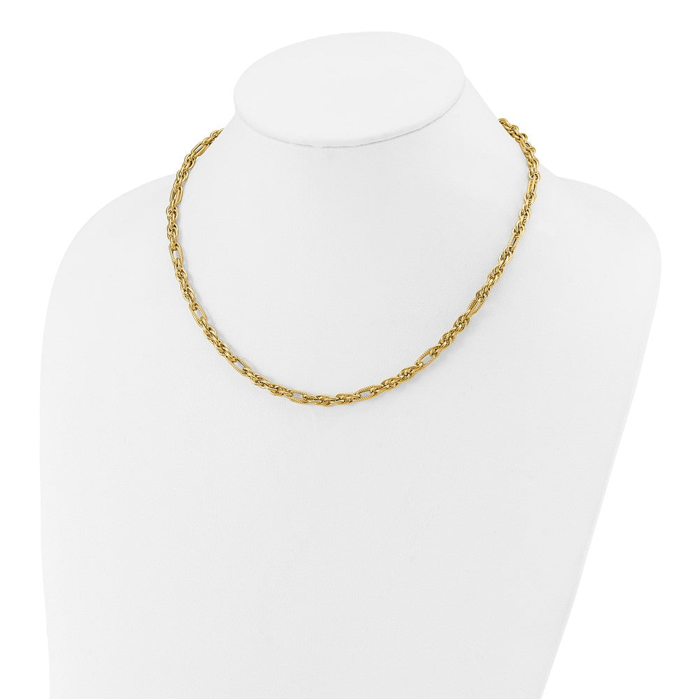 14K Yellow Gold Polished And Textured Fancy Link Necklace