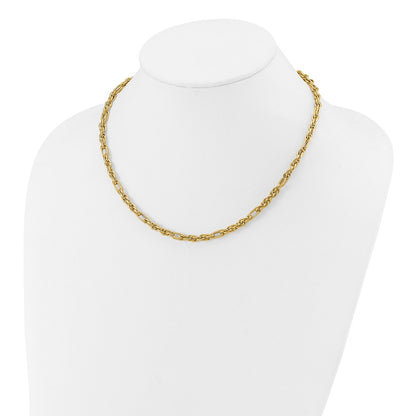 14K Yellow Gold Polished And Textured Fancy Link Necklace