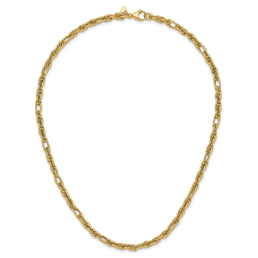 14K Yellow Gold Polished And Textured Fancy Link Necklace