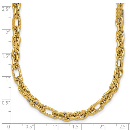14K Yellow Gold Polished And Textured Fancy Link Necklace