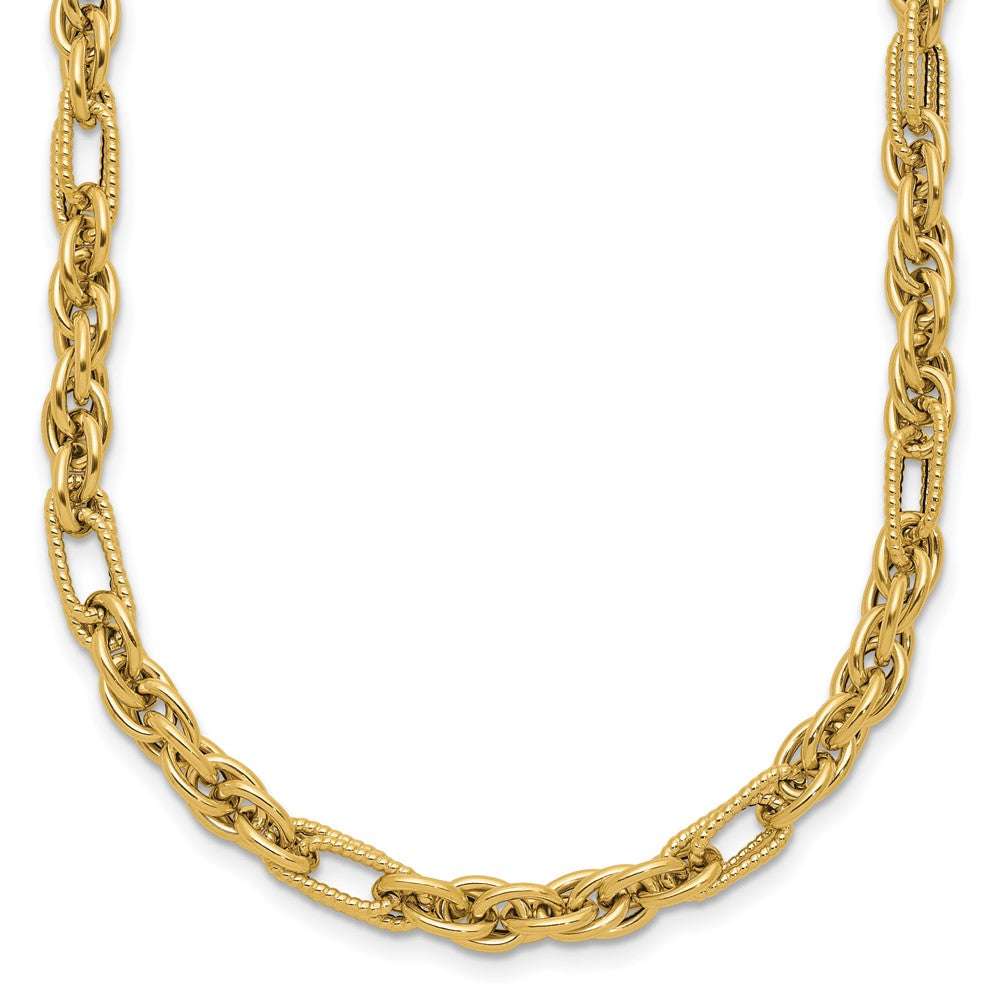 14K Yellow Gold Polished And Textured Fancy Link Necklace