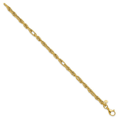 14K Yellow Gold Polished And Textured Fancy Link Bracelet