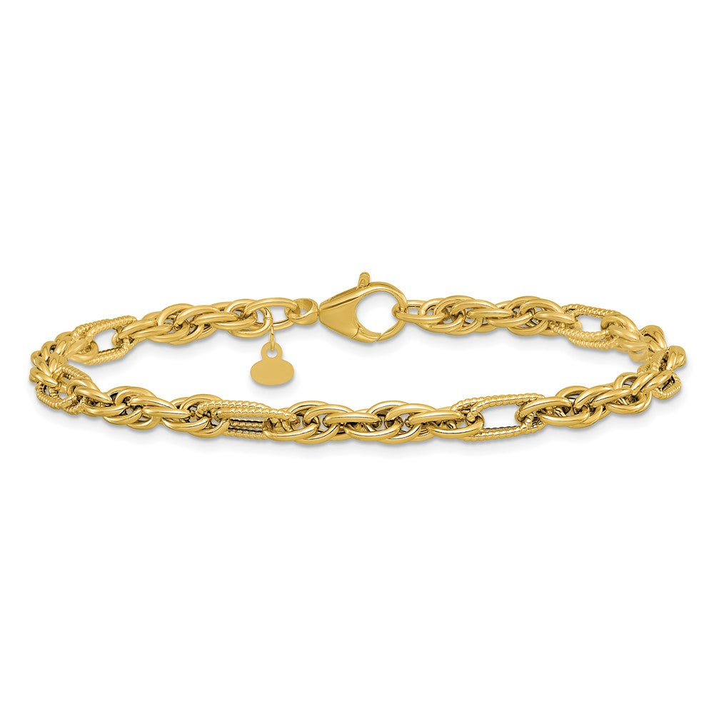 14K Yellow Gold Polished And Textured Fancy Link Bracelet