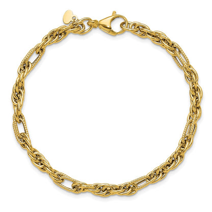 14K Yellow Gold Polished And Textured Fancy Link Bracelet