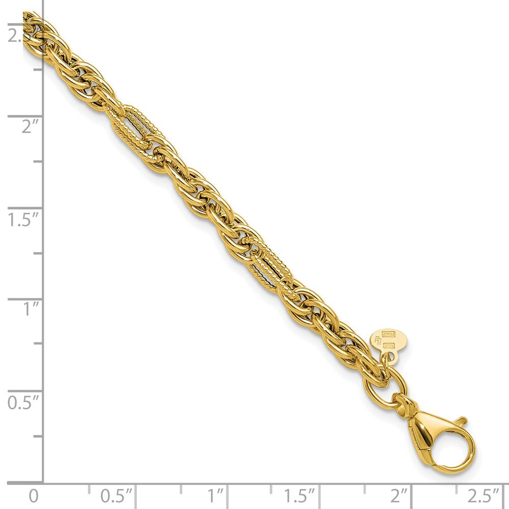 14K Yellow Gold Polished And Textured Fancy Link Bracelet