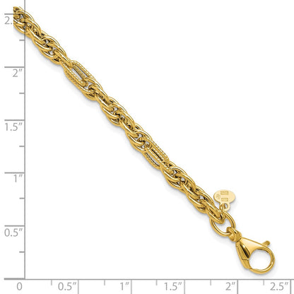 14K Yellow Gold Polished And Textured Fancy Link Bracelet