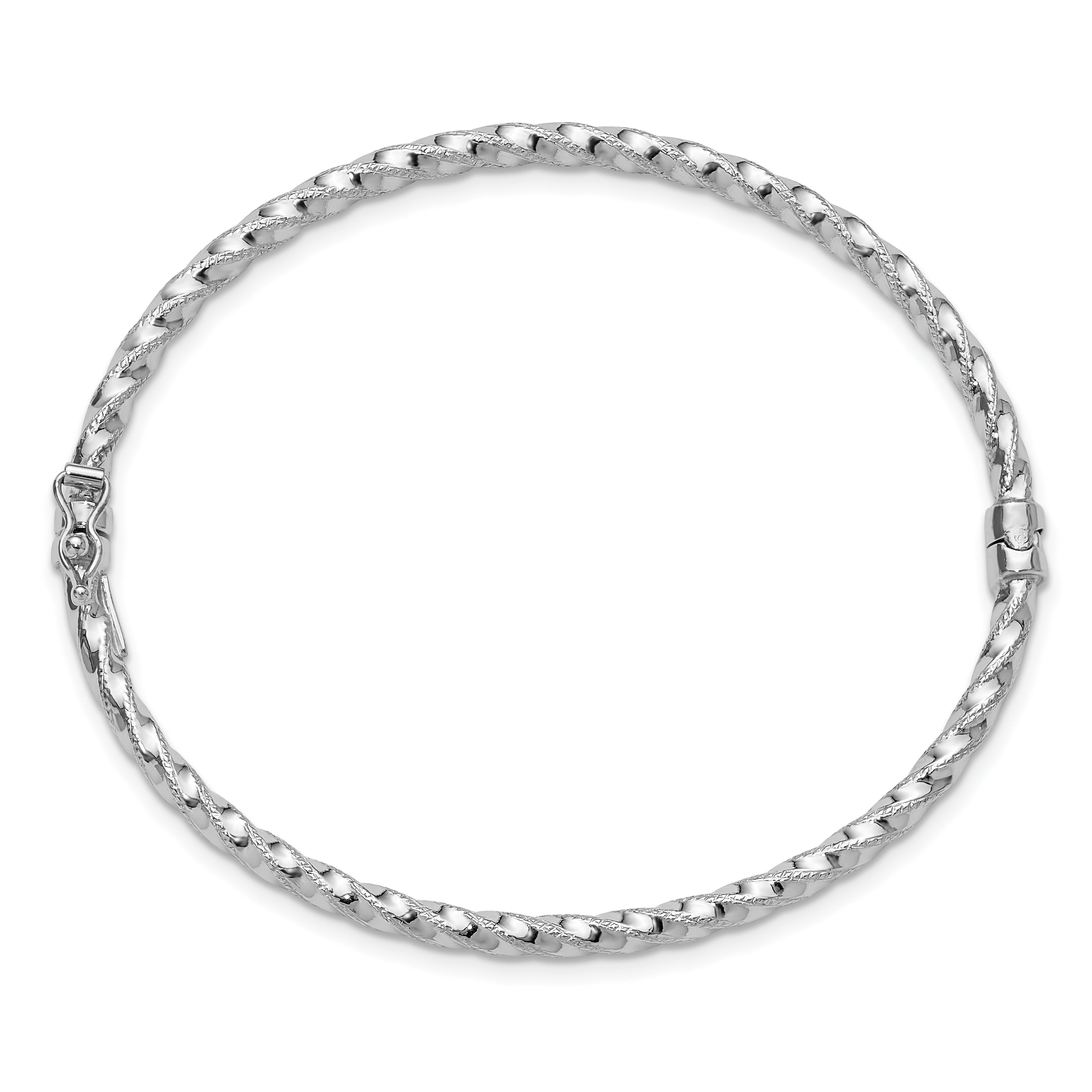 14K White Gold Polish/Textured/Twisted Hinged Bangle