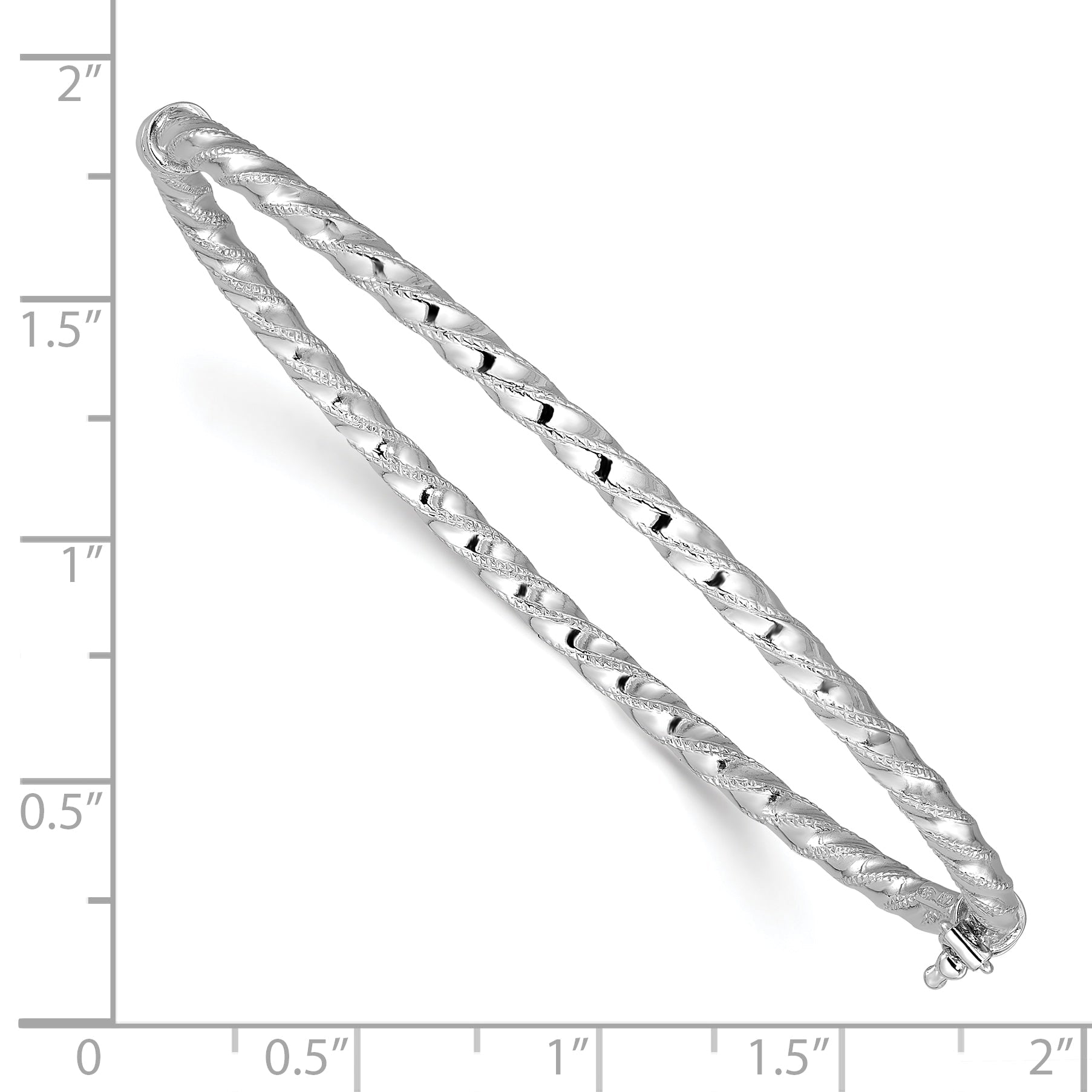 14K White Gold Polish/Textured/Twisted Hinged Bangle
