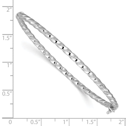 14K White Gold Polish/Textured/Twisted Hinged Bangle