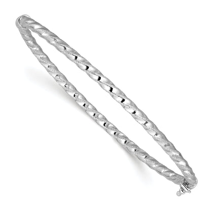14K White Gold Polish/Textured/Twisted Hinged Bangle