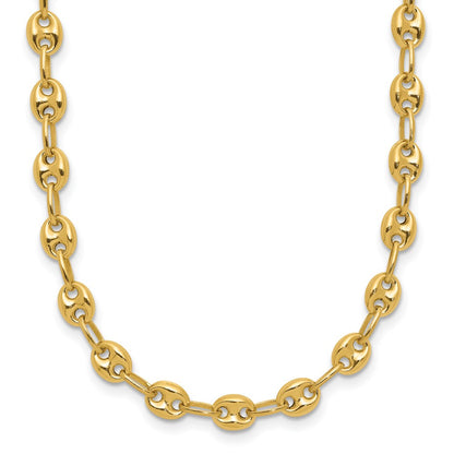 14K Yellow Gold Polished Puffed Mariner Link Necklace