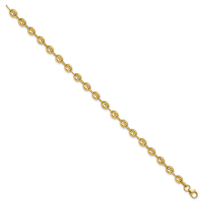 14K Yellow Gold Polished Puffed Mariner Link Bracelet