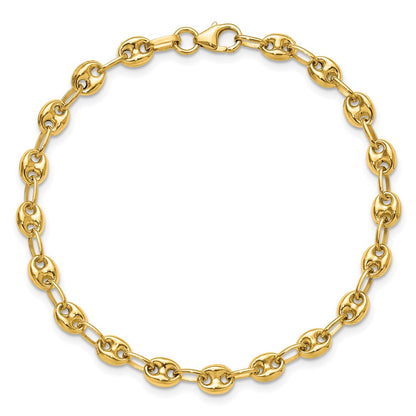 14K Yellow Gold Polished Puffed Mariner Link Bracelet