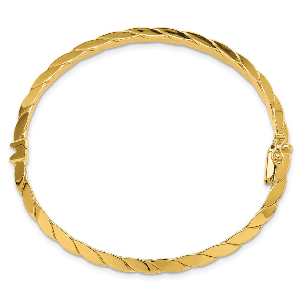14K Yellow Gold Polished And Grooved Fancy Hinged Bangle