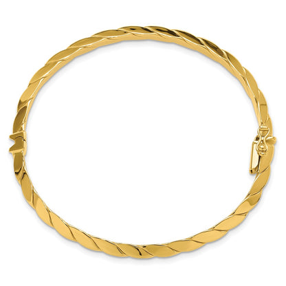 14K Yellow Gold Polished And Grooved Fancy Hinged Bangle