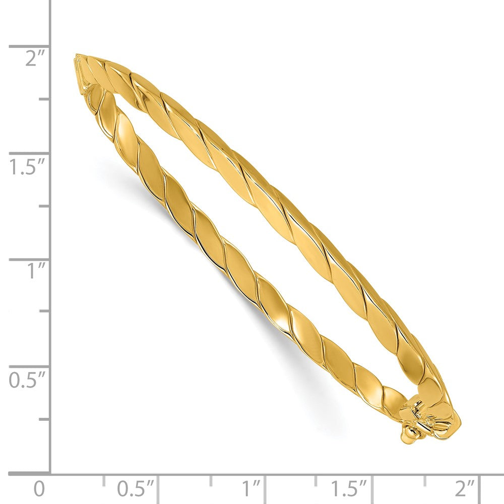 14K Yellow Gold Polished And Grooved Fancy Hinged Bangle