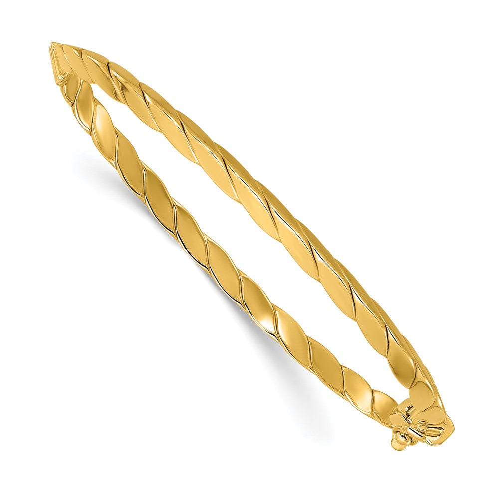 14K Yellow Gold Polished And Grooved Fancy Hinged Bangle