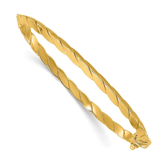 14K Yellow Gold Polished And Grooved Fancy Hinged Bangle