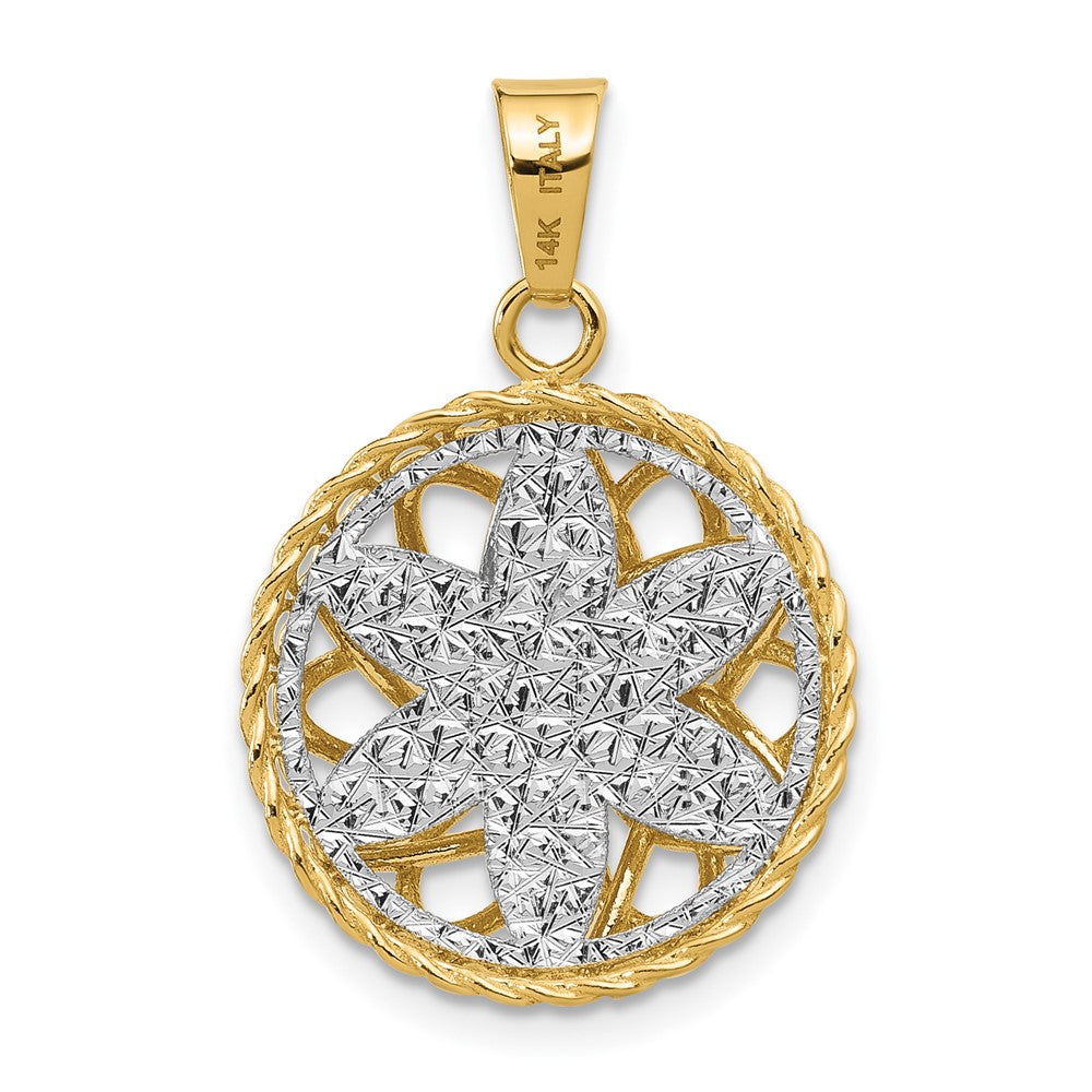 14K Two Tone Polished And Diamond Cut Fancy Pendant