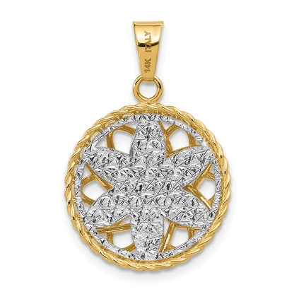 14K Two Tone Polished And Diamond Cut Fancy Pendant