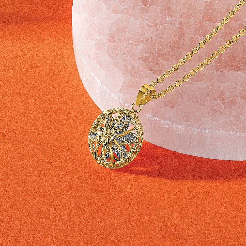 14K Two Tone Polished And Diamond Cut Fancy Pendant