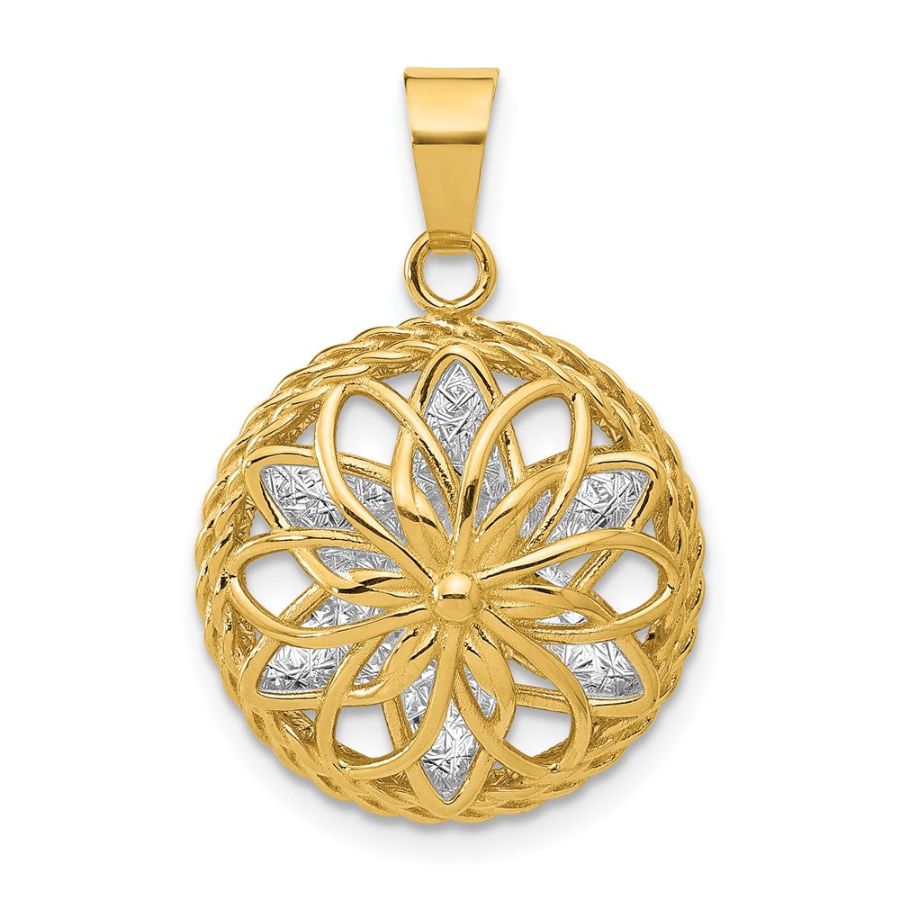 14K Two Tone Polished And Diamond Cut Fancy Pendant