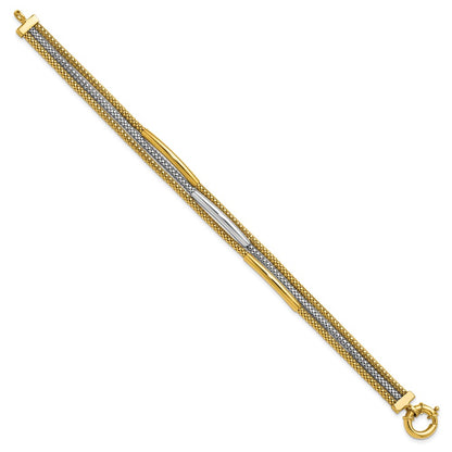 14K Yellow Gold Rhodium Polished Bars Mesh Multi Strand Bracelet