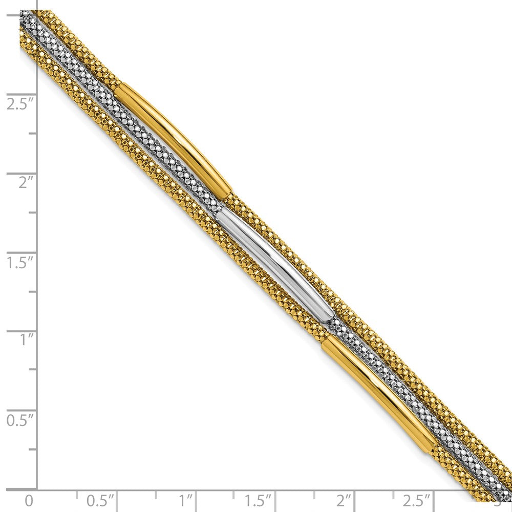 14K Yellow Gold Rhodium Polished Bars Mesh Multi Strand Bracelet