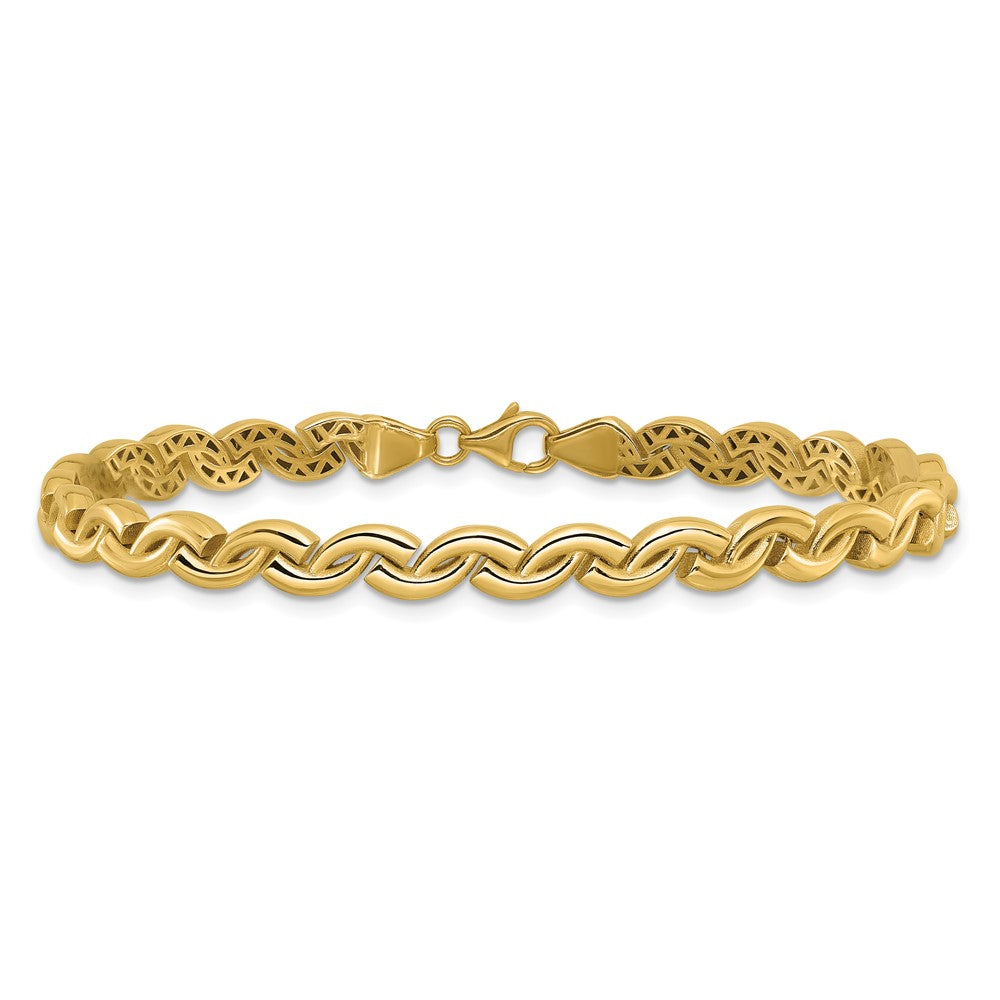 14K Yellow Gold Polished Fancy Wave Link Bracelet