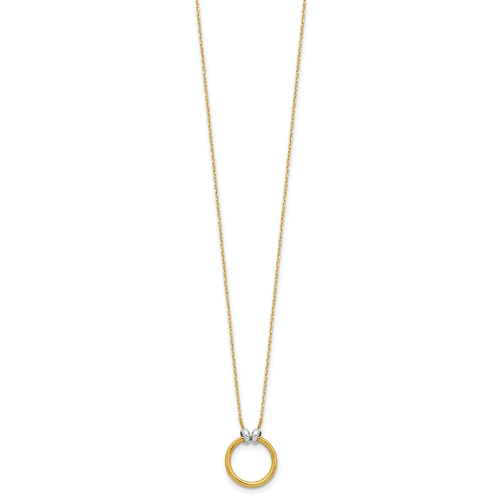 14K Yellow Gold With Rhodium Polished Circle Necklace