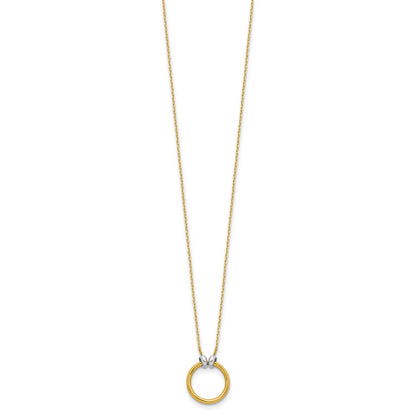 14K Yellow Gold With Rhodium Polished Circle Necklace