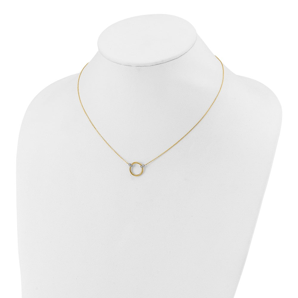 14K Yellow Gold With Rhodium Polished Circle Necklace